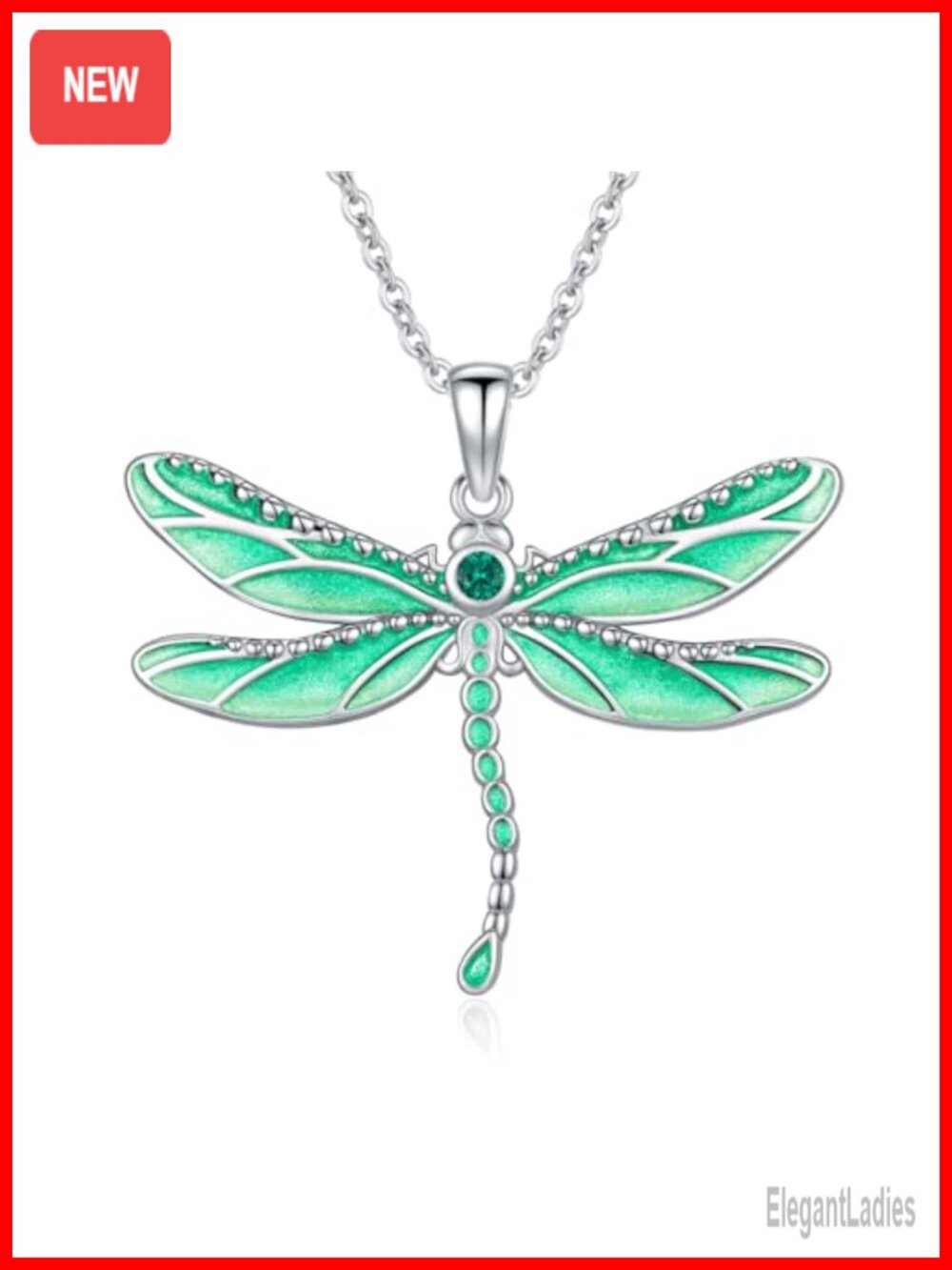 925 Sterling Silver Dragonfly Necklace Boho Enamel Pendant 18+2" Adjustable